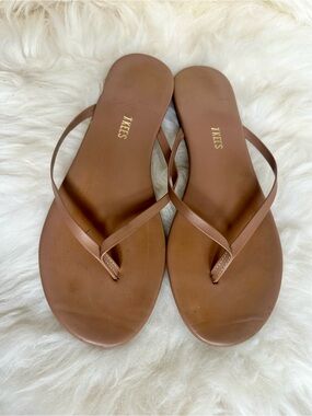 TKEES Women's Tan Minimalist Leather Thong Sandals